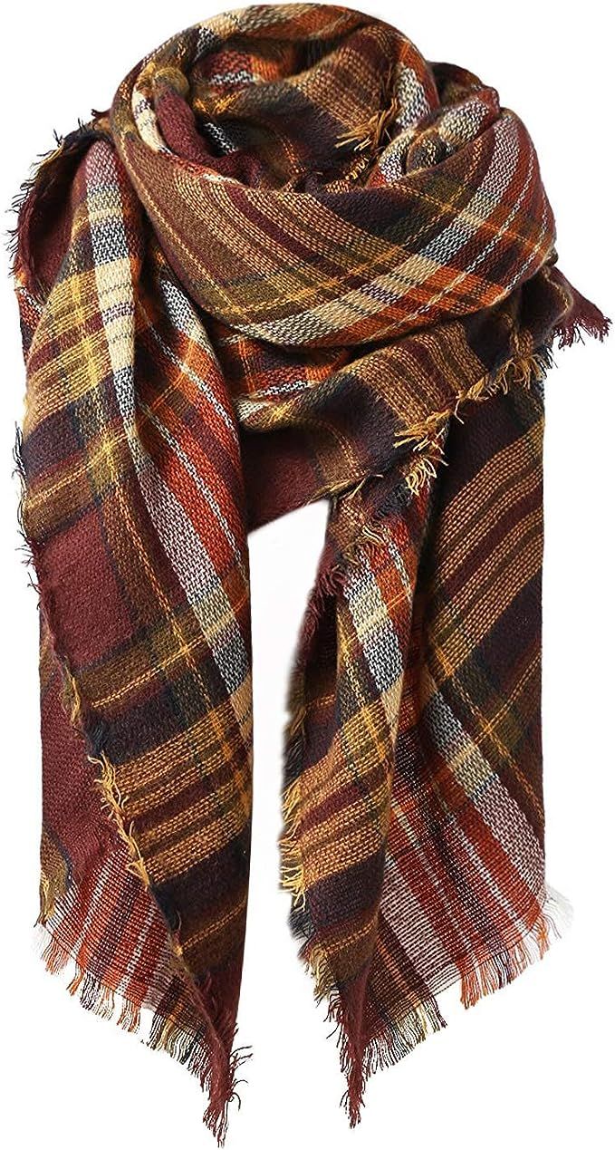 Century Star Women's Fall Winter Scarf Classic Tassel Plaid Scarf Warm Tartan Wrap Shawl | Amazon (US)