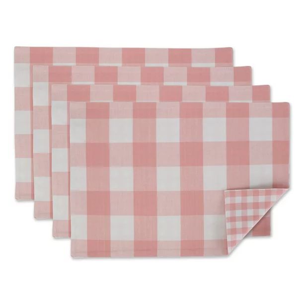 DII Pink & White Reversible Gingham Check Placemat Set, 4 Pieces - Walmart.com | Walmart (US)