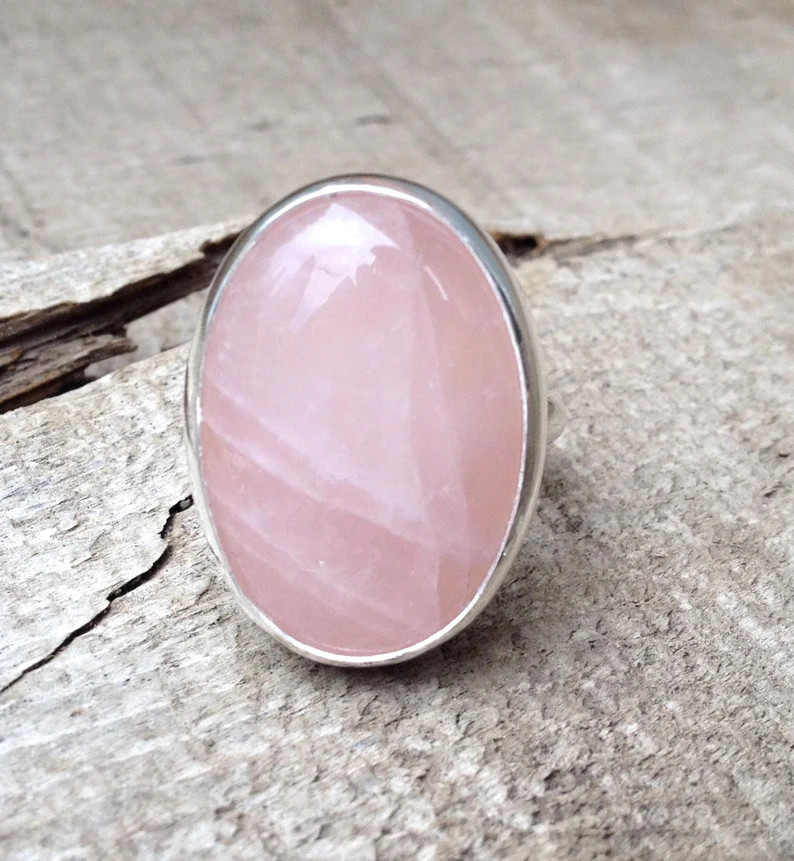Romance Rose Quartz Large Oval Sterling Silver Statement Ring | Rose Quartz Ring | Love Stone | V... | Etsy (Global)