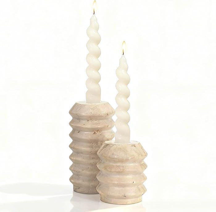 WORHE Candle Holders True Natural Travertine Stone 0.4" Thick, Set of 2 Premium Marble Candlestic... | Amazon (US)