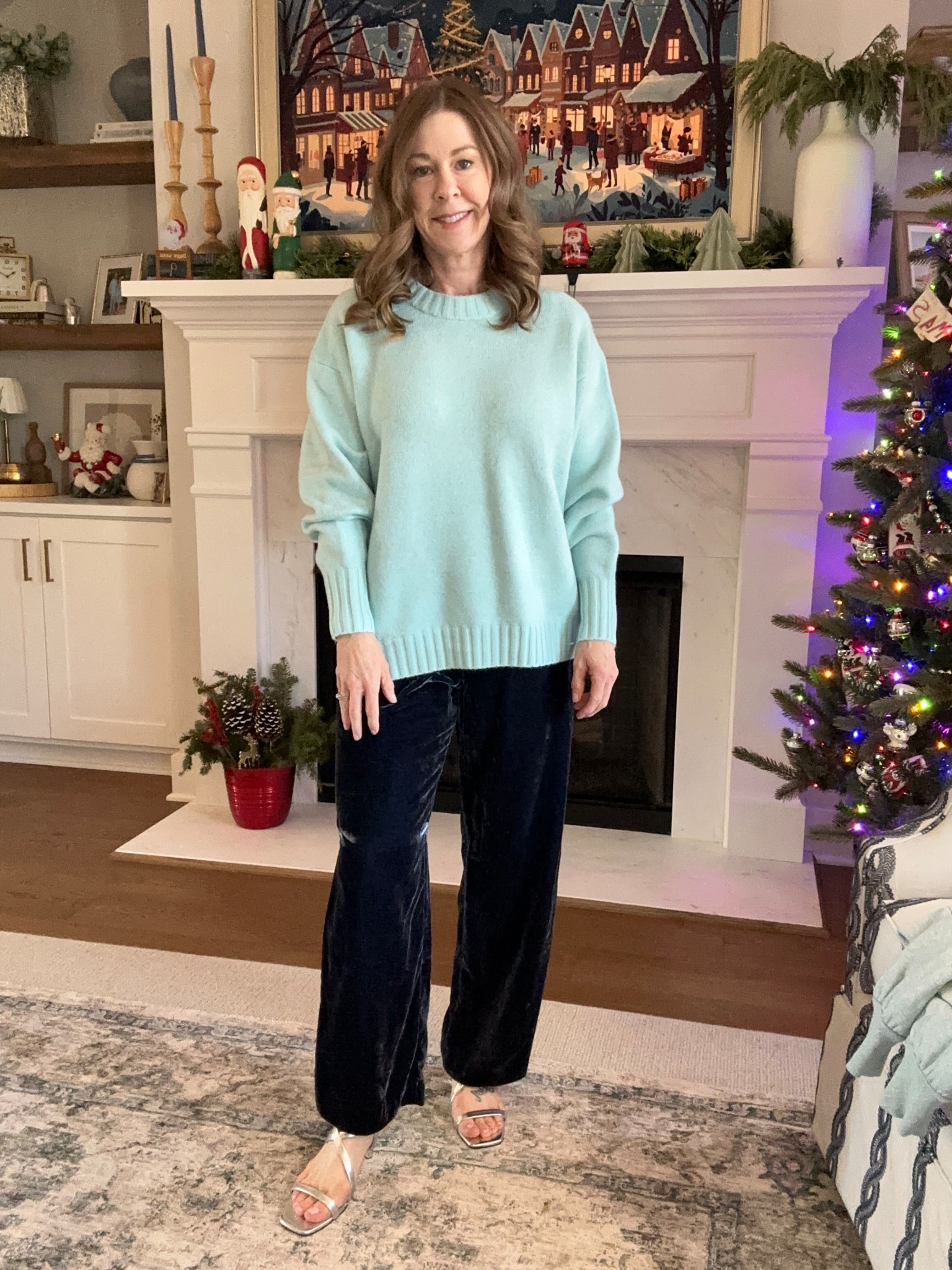 Loft oversized sweater size small petite
Blue velvet pants size 4 petite
Silver shoes
#loft #loveloft #holidayoutfit

#LTKHoliday #LTKSaleAlert #LTKPetite