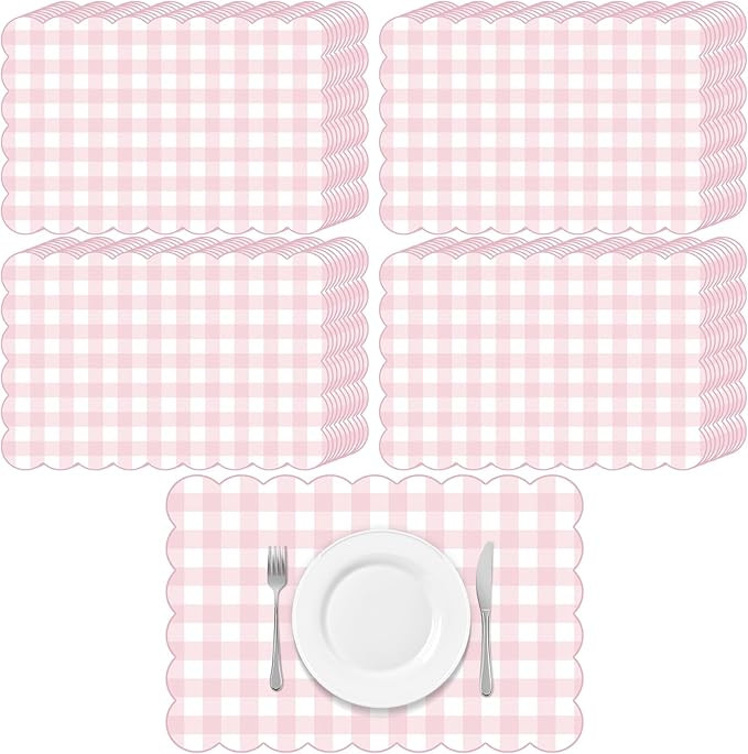60 Pcs Pink Gingham Party Supplies Gift Disposable Scalloped Table Placemat 17.7 X11.8 Inch Decor... | Amazon (US)