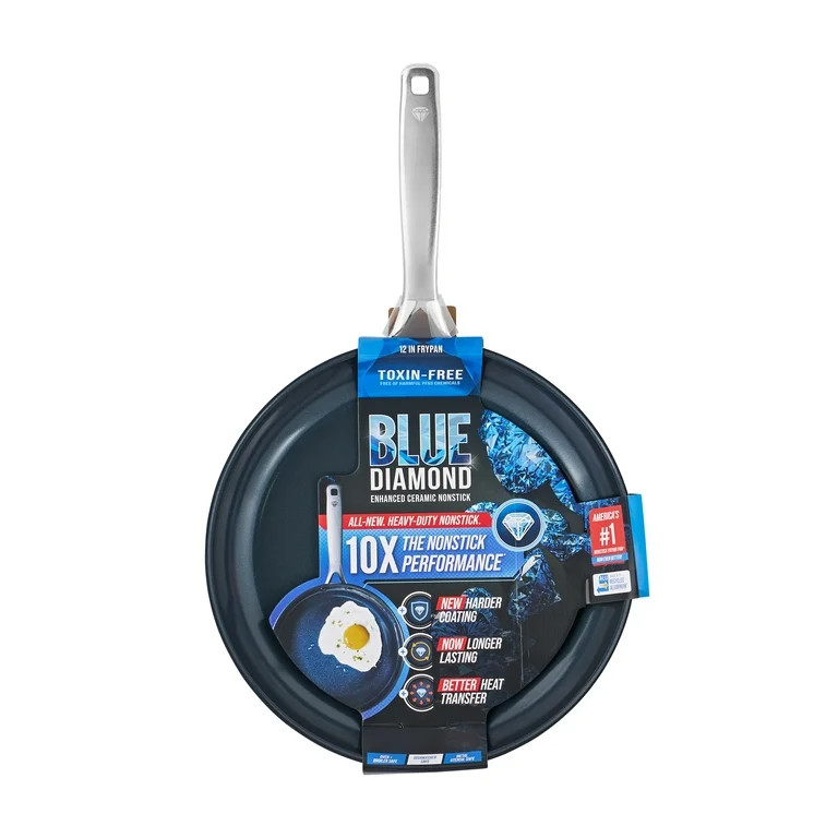 Blue Diamond Toxin Free Ceramic Nonstick Metal Utensil Open Frypan/Skillet, 12" | Walmart (US)