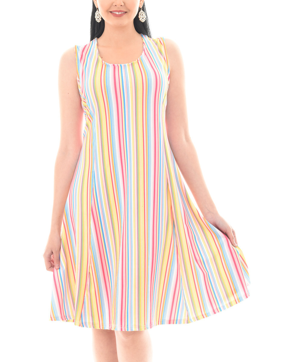 Shoreline Women's Casual Dresses PINK - Pink & Yellow Stripe Sleeveless Dress - Women & Plus | Zulily