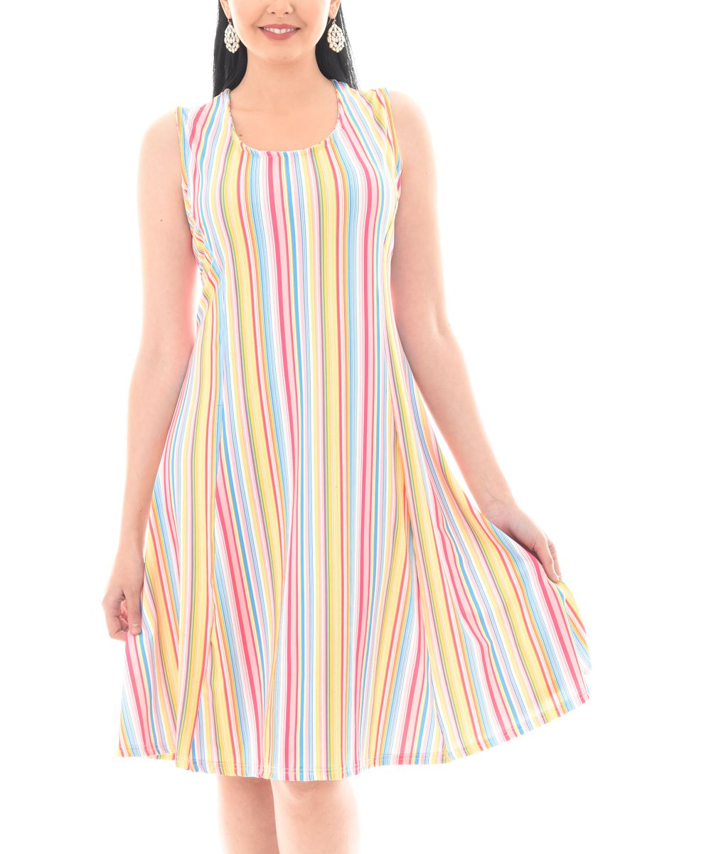 Shoreline Women's Casual Dresses PINK - Pink & Yellow Stripe Sleeveless Dress - Women & Plus | Zulily