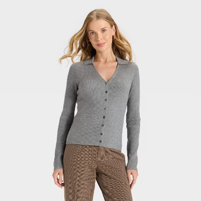Women's Ribbed Cardigan Sweater - A New Day™ Heather Gray M | Target