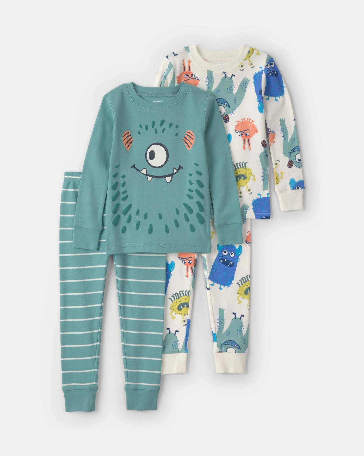Toddler Boy 4-Piece Monster 100% Cotton Snug Fit Pajama Set - Teal/Cream | Carter's Inc