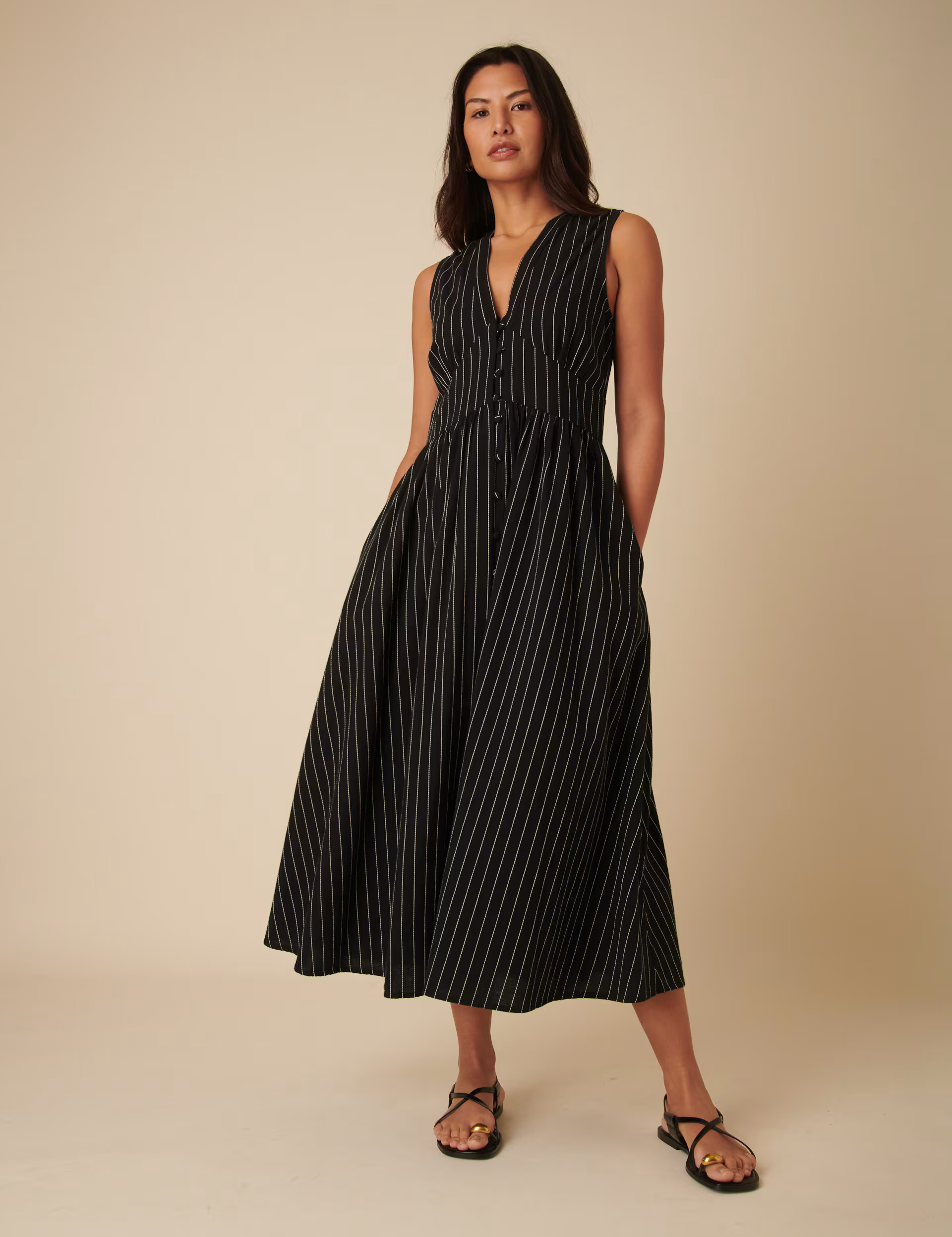 Pure Cotton Striped Midaxi Waisted Dress | Marks & Spencer (UK)