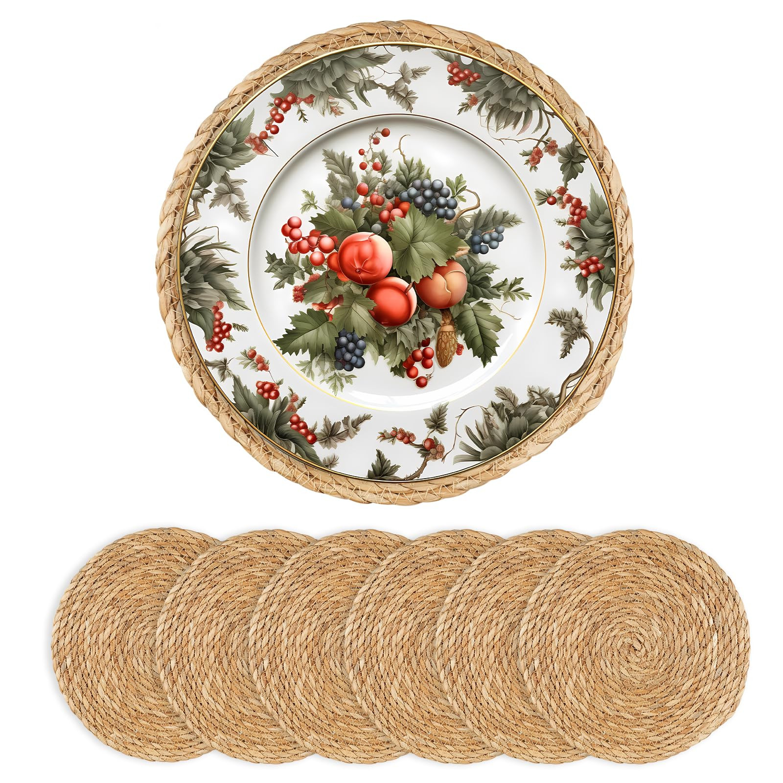 Round Woven Placemats - Boho Rattan Placemats Natural Water Hyacinth Placemats, Farmhouse Weave P... | Amazon (US)