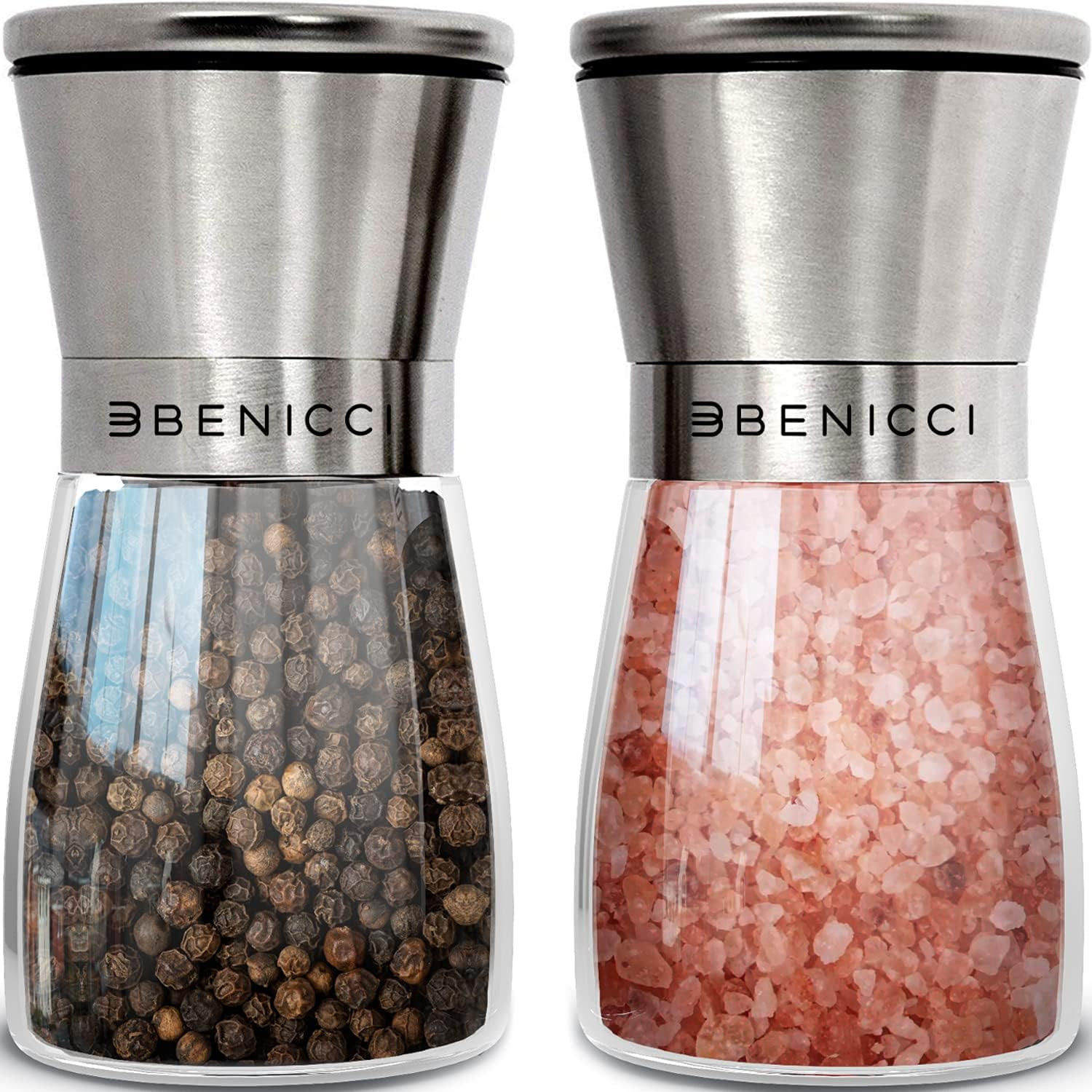 Beautiful Stainless Steel Salt and Pepper Grinder Set of 2 - Pepper Mill & Salt Mill with Adjusta... | Amazon (US)