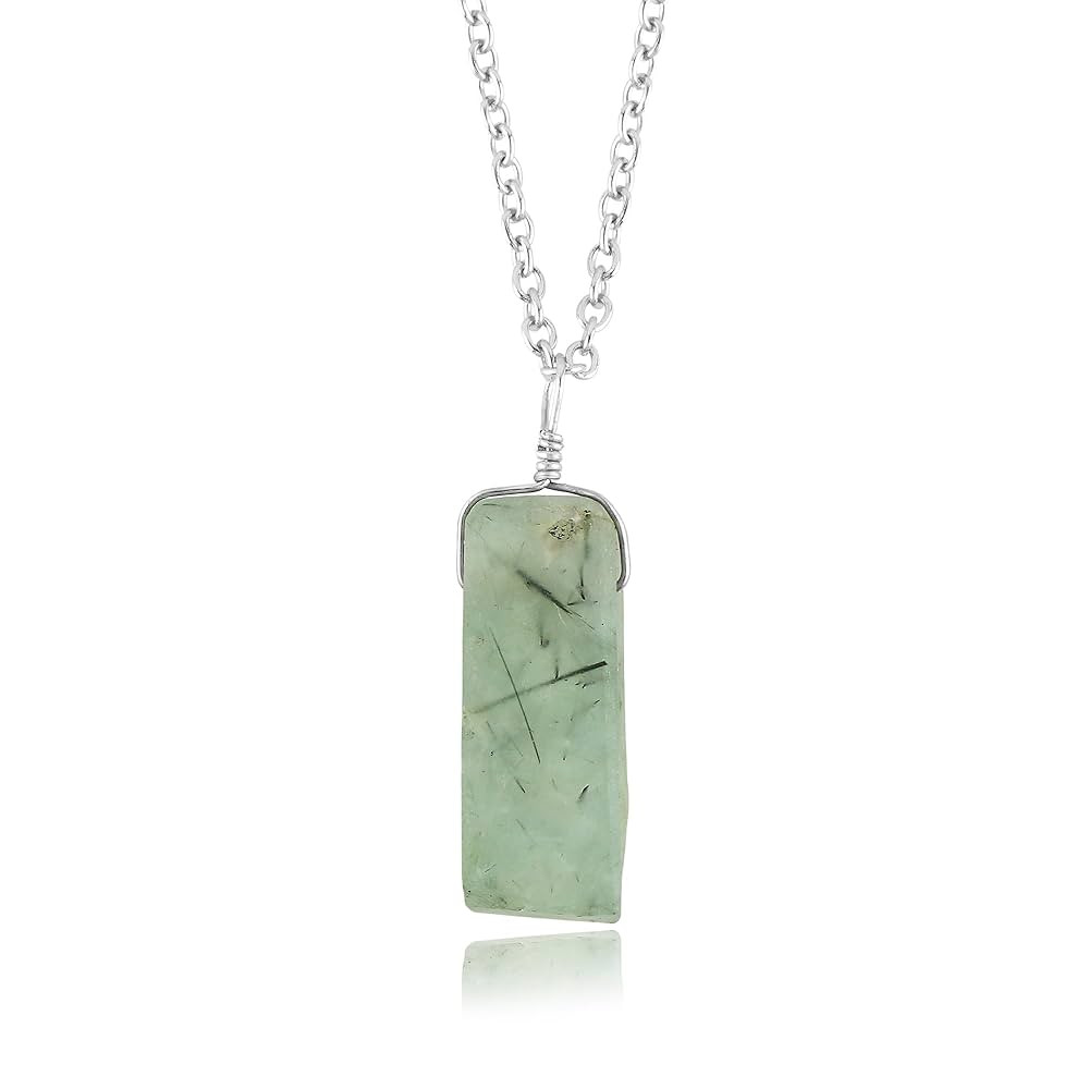 CRYSTALIS Natural Raw Prehnite Pendant Necklace, High Grade Flat Bar Rough Crystal, Chakra Energy... | Amazon (US)