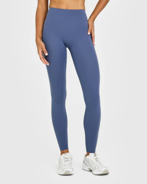 SoftMotion™ High Waisted Leggings with White Logo 
 Slate Blue | Oner Active (UK / US)