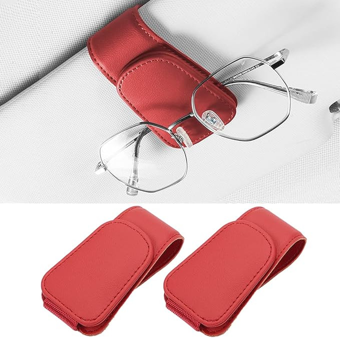 2 Packs Sunglass Holder for Car Sun Visor, Magnetic Eyeglass Hanger Clip for Car Visor, Leather C... | Amazon (US)