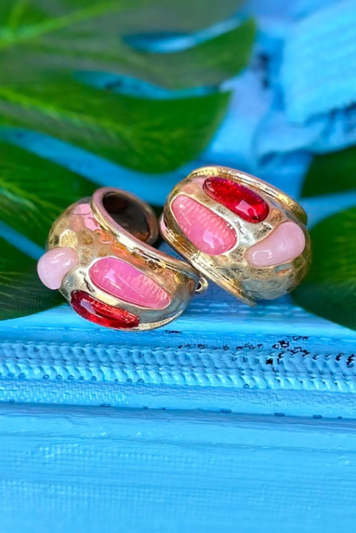 Fuchsia Natural Stone Accented Hammered Metal Hoop Earrings | Shop Style Your Senses