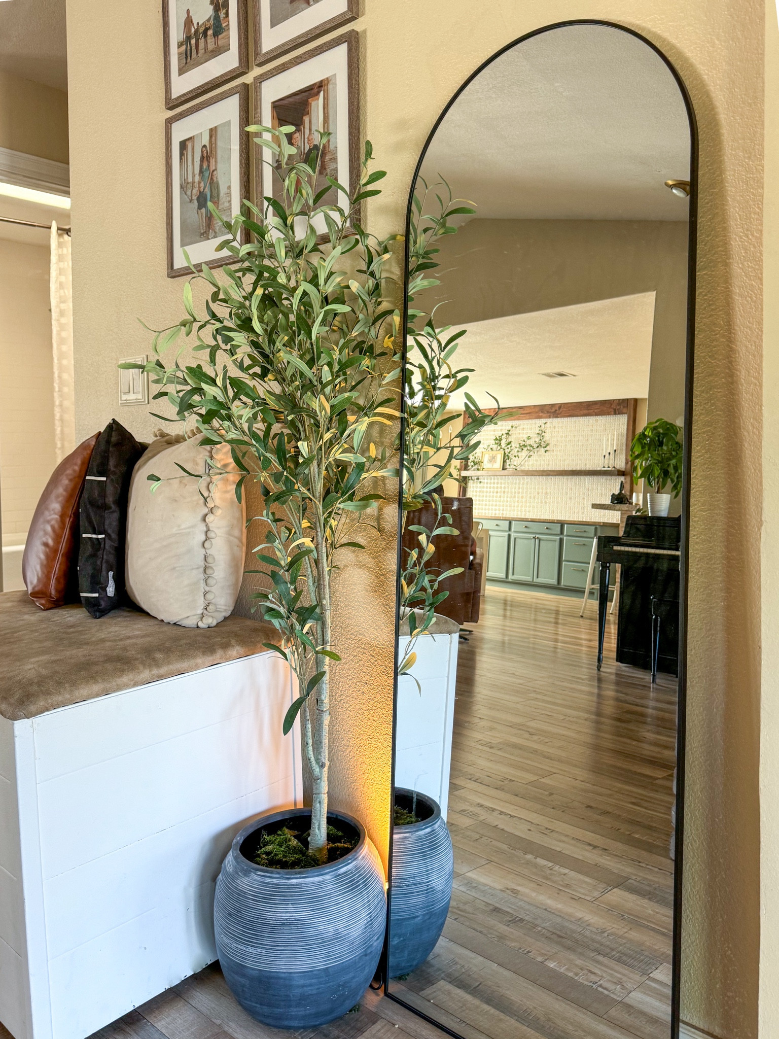 Arch full length mirror, faux olive tree, toy bench, pillows, picture frames, plant pot

#LTKSaleAlert #LTKHome