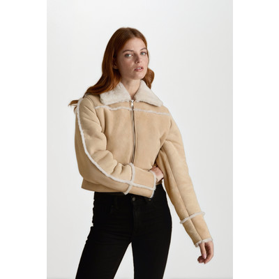 FURNIQ UK LLC Suede Shearling Jacket in Beige at Nordstrom, Size Large | Nordstrom