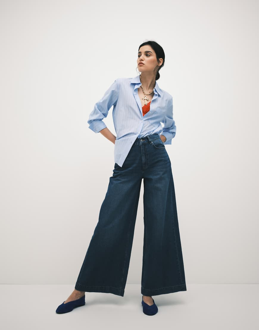 ASOS DESIGN wide leg palazzo jeans in dark mid blue | ASOS (Global)