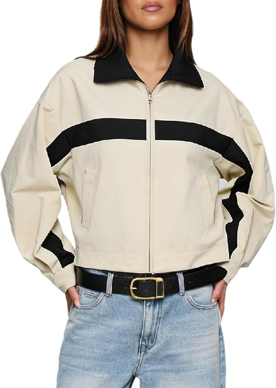 Shiyifa Womens Color Block Bomber Jacket Lightweight Zip Up Coat | Stand Collar Bomber Jacket wit... | Amazon (US)