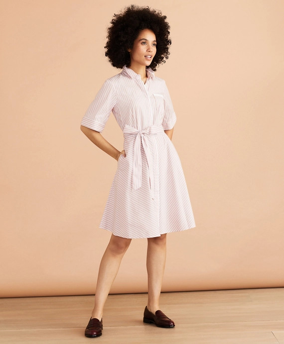 Striped Cotton Poplin Elbow-Sleeve Shirt Dress | Brooks Brothers