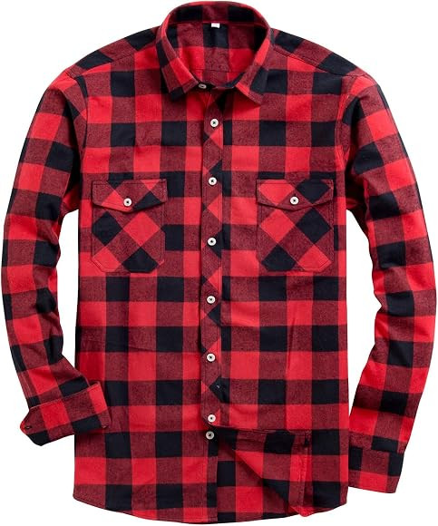 Alimens & Gentle Men's Casual Button Down Flannel Shirt Plaid | Amazon (CA)