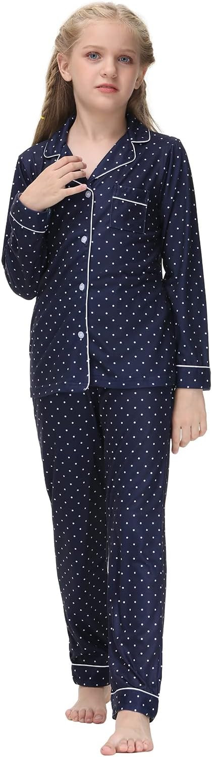 Veseacky Unisex Girls Boys Pajamas Long Sleeve Sleepwear Button-Down 2 Pcs Pjs Set for 5-14 Years | Amazon (US)