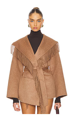 SIMKHAI Rowen Fringe Lapel Jacket in Camel from Revolve.com | Revolve Clothing (Global)