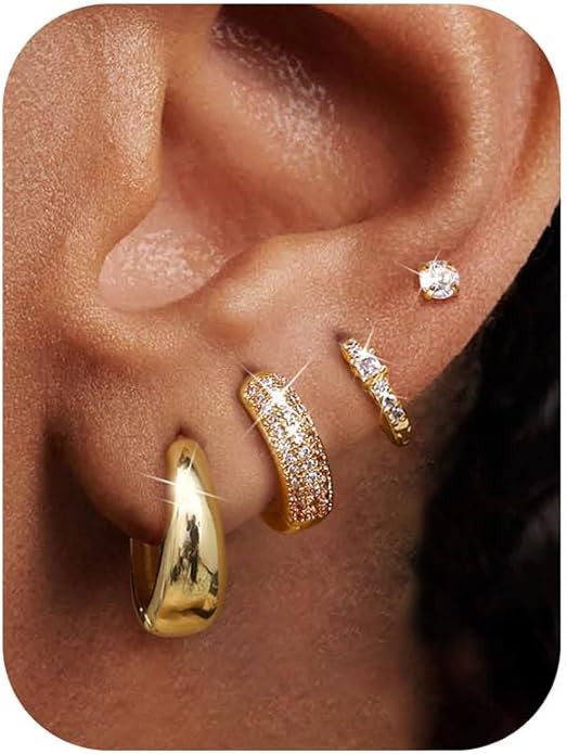 ORAZIO Small Gold Hoop Earrings for Women Hypoallergenic 14K Gold Plated Chunky Huggie Earring Se... | Amazon (US)