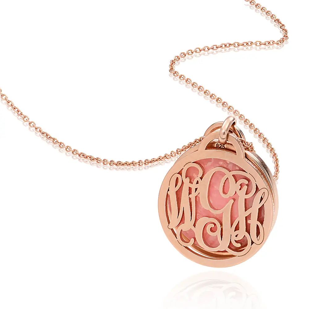 Monogram Initials Necklace with Semi Precious Stone in 18K Rose Gold Plating | MYKA