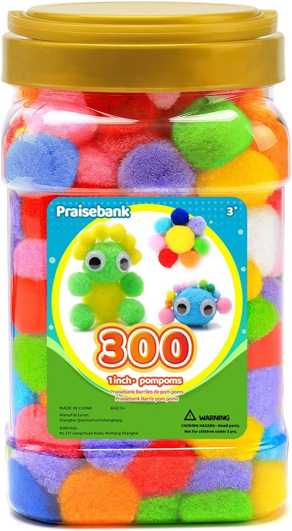 Praisebank 300pcs 1 inch Pom Poms for Arts & Crafts, Crafts Pom Pom Balls in Jar | Amazon (US)