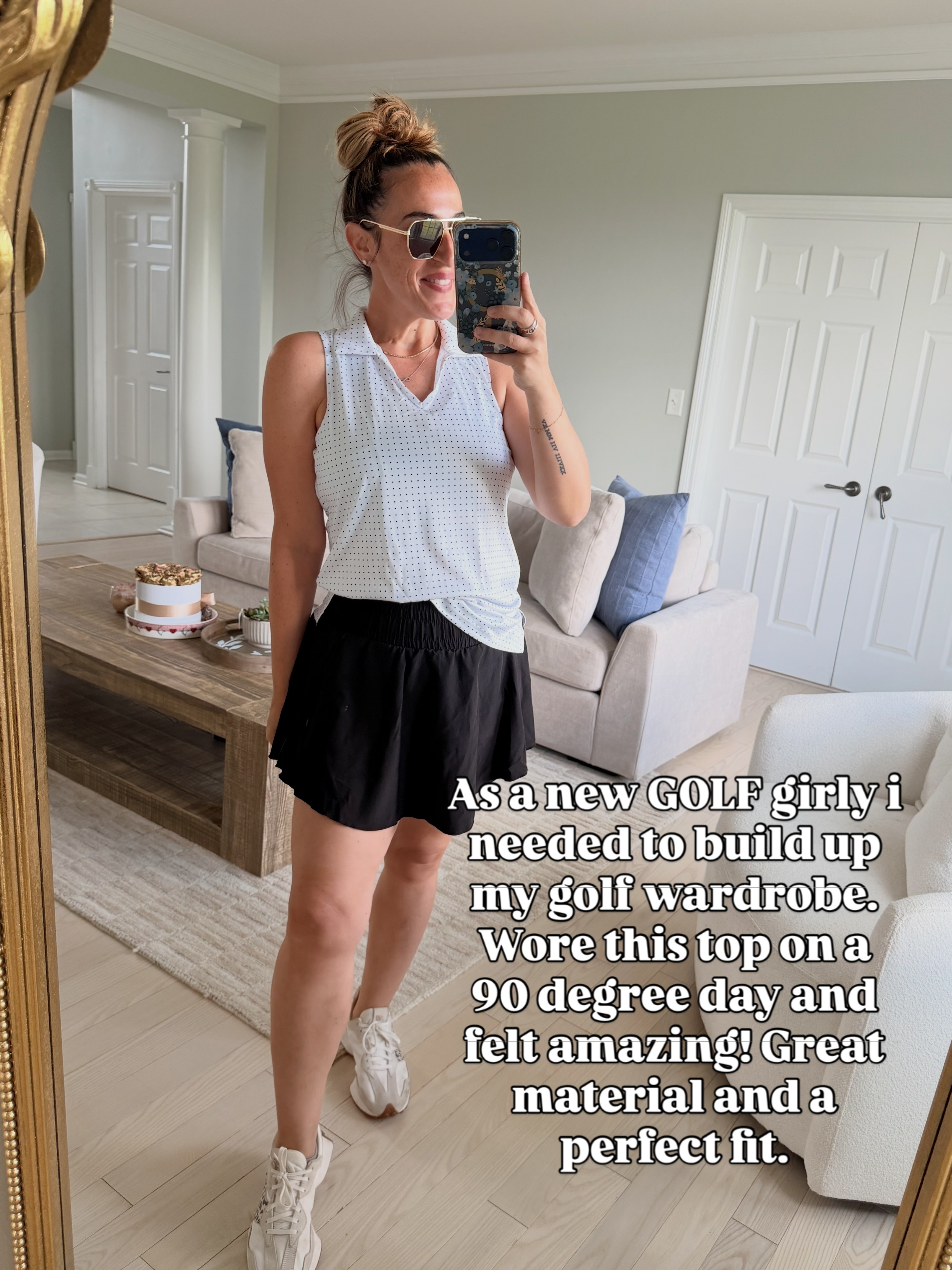 Wearing a medium in all.  This outfit isn't only a perfect and affordable golf outfit, it works great as a summer sporting outfit. Light weight and comfy for a baseball game outfit or just for running errands in. I feel so cute and confident in it. 
#golfoutfit #baseballgameoutfit #summeroutfit 

 #LTKootd #LTKmomlife #LTKActive
