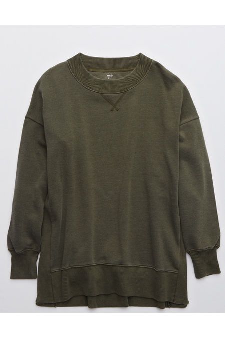 Aerie Good Vibes Oversized Sweatshirt Women's Olive Daze M | American Eagle Outfitters (US & CA)