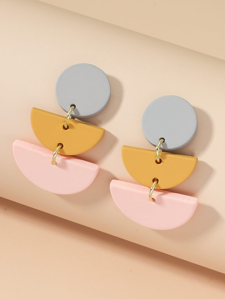 Color Block Geometric Drop Earrings | SHEIN