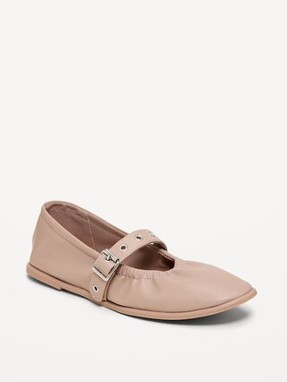 Faux-Leather Mary-Jane Scrunch Ballet Flats | Old Navy (US)