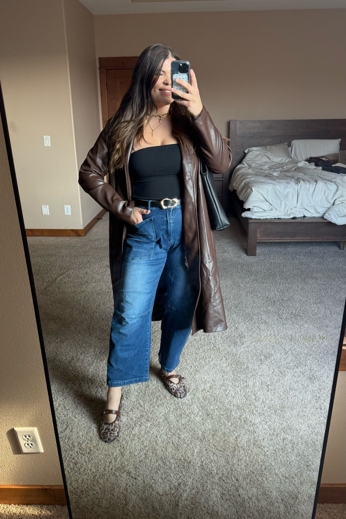 Did I hear you say you wanted more elevated casual but still chic outfit ideas? Wearing this to run errands today and literally everything is from Amazon, can you believe it?  

I’ve tried hard for a long time to find a pair of barrel jeans that are stretchy and still fit the stomach without making the booty look frumpy and here we are, we finally found some! 

Wearing a size XL or 14 and everything 

Trench coat, trench jacket, leather jacket mom outfit, leopard print, cheetah print, ballet flats, winter outfit, Amazon outfit￼

#LTKFindsUnder50 #LTKStyleTip #LTKMidsize
