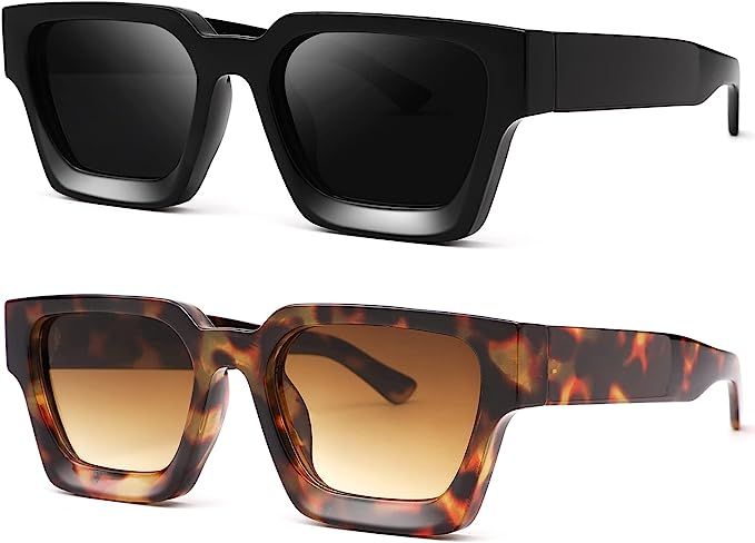 Melpomenia Square Sunglasses for Men Women Fashion Chunky Rectangle Shades UV400 Protection Sun G... | Amazon (US)
