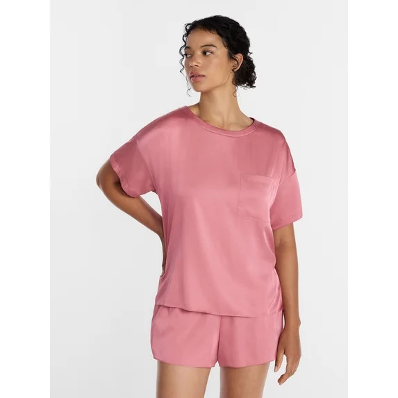 Joyspun Women’s Short Sleeve Stretch Satin Top and Shorts Pajama Set, 2-Piece, Sizes XS-3X | Walmart (US)