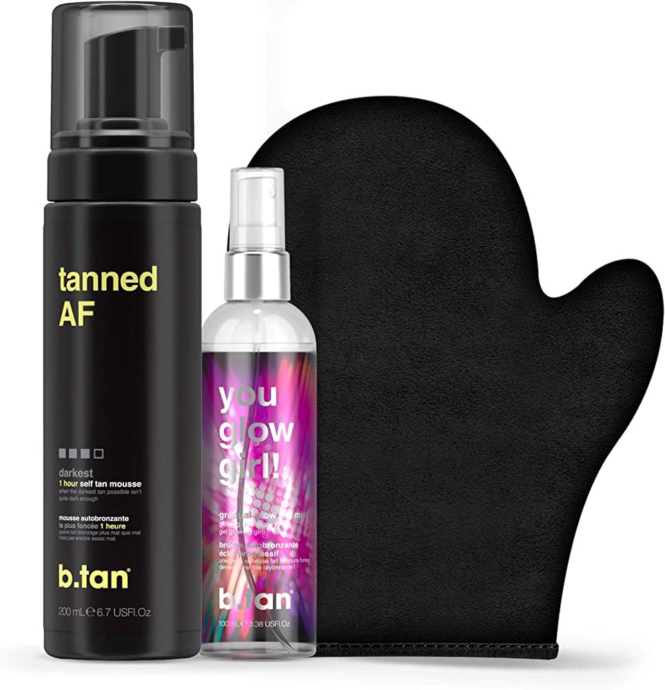 b.tan Darkest + Glowy Self Tanner Kit | b.tan + Glow Bundle - Tanned AF Self Tanning Mousse with ... | Amazon (US)