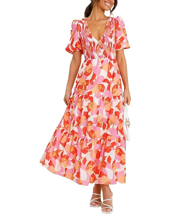 Sissyaki Women's Summer Boho Smocked Flowy Dress | Amazon (US)