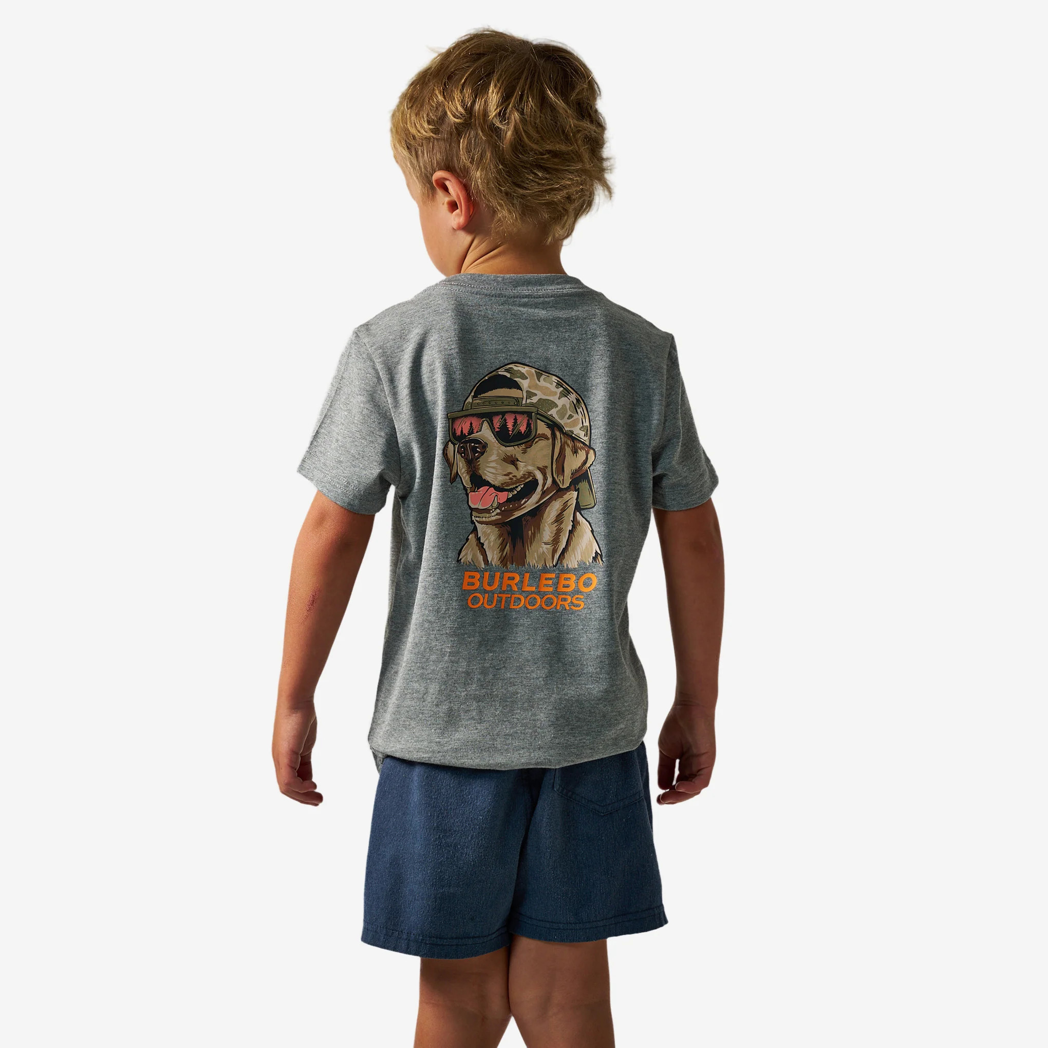 Youth Short Sleeve Tee - Mallard Camo Dog - Dark Heather Grey | BURLEBO