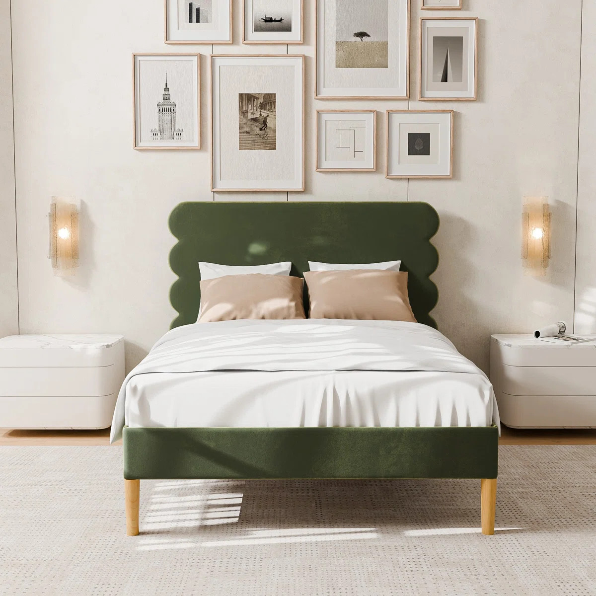 Velvet Henley Upholstered Scalloped Bed, Full Size Bed Frame with Headboard | Wayfair North America