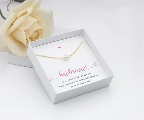 Personalized Bridesmaid Gift Dainty Pearl Necklace Elegant - Etsy | Etsy (US)