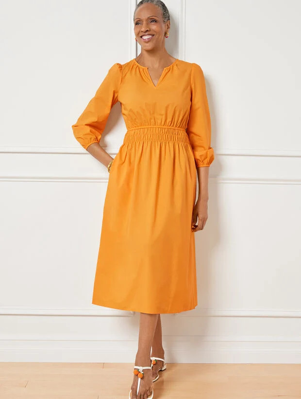 Smocked Poplin Midi Dress | Talbots