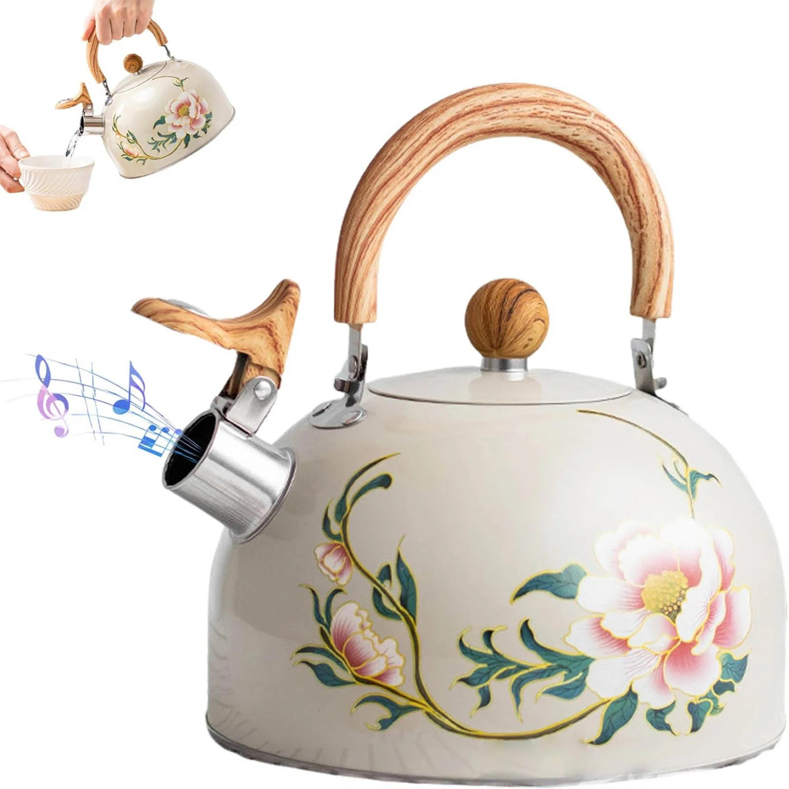 IMossad Whistling Tea Kettle, Floral Stainless Steel Stovetop Kettle with Handle, 2.5L Whistling ... | Walmart (US)