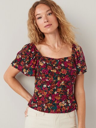 Flutter-Sleeve Smocked Top for Women | Old Navy (US)