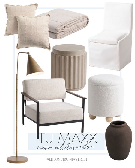T] Maxx New Home Arrivals! These home pieces are beautiful and affordable!

Neutral throw pillows, neutral quilt, neutral end table, white slip cover dining chair, white ottoman, brown vase, neutral accent chair, brushed brass floor lamp

#LTKstyletip #LTKhome #LTKfamily