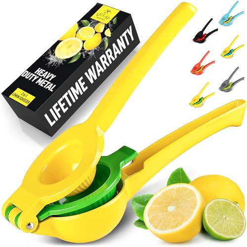 Zulay Kitchen Metal 2-in-1 Lemon Squeezer - Sturdy Max Extraction Hand Juicer Lemon Squeezer Gets Every Last Drop - Easy to Clean Manual Citrus Juicer - Easy-Use Lemon Juicer Squeezer - Yellow/Green | Amazon (US)
