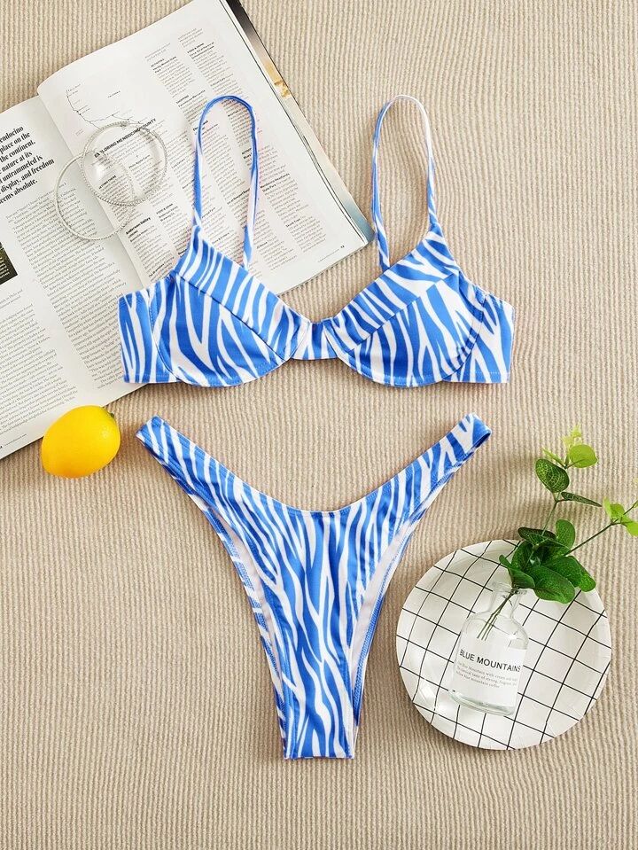 Zebra Stripe Push Up Bikini Swimsuit | SHEIN