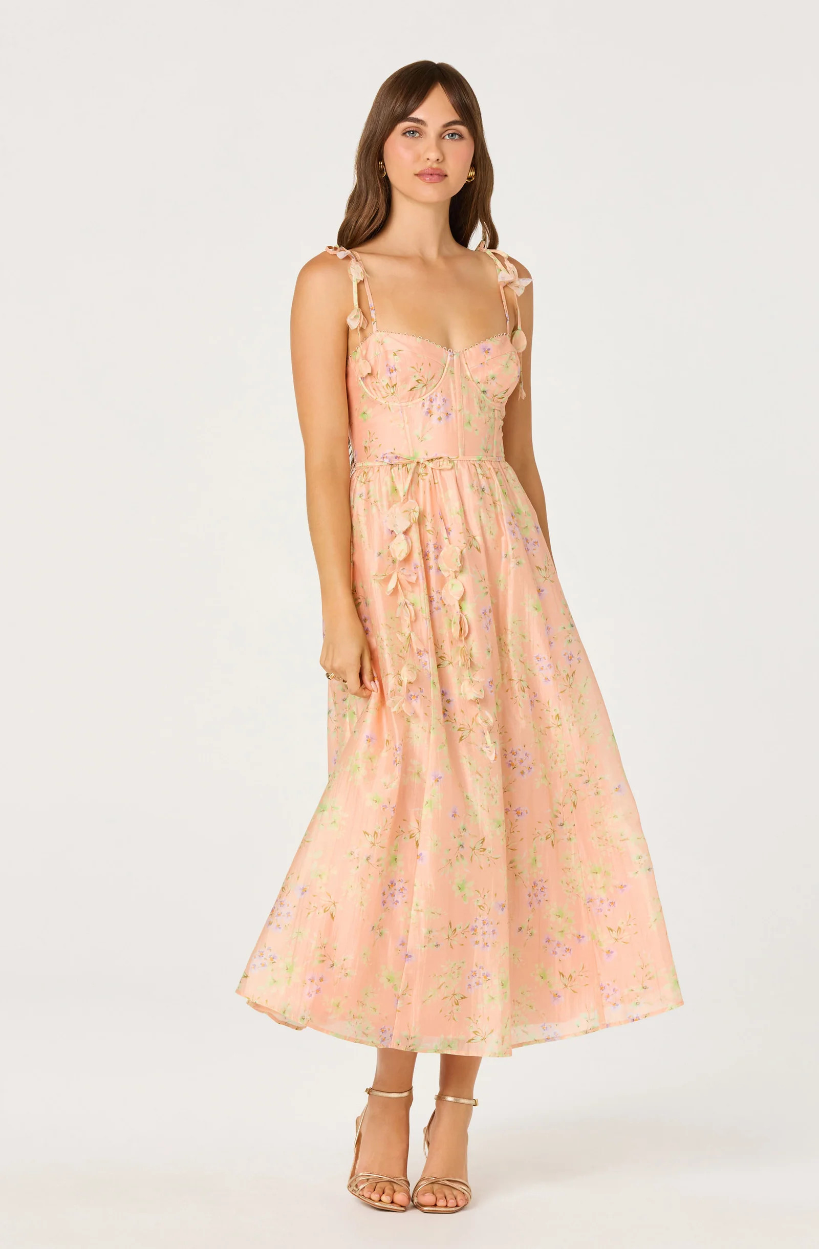 Halcyon Floral 3D Flower Appliqué Midi Dress | ASTR The Label (US)
