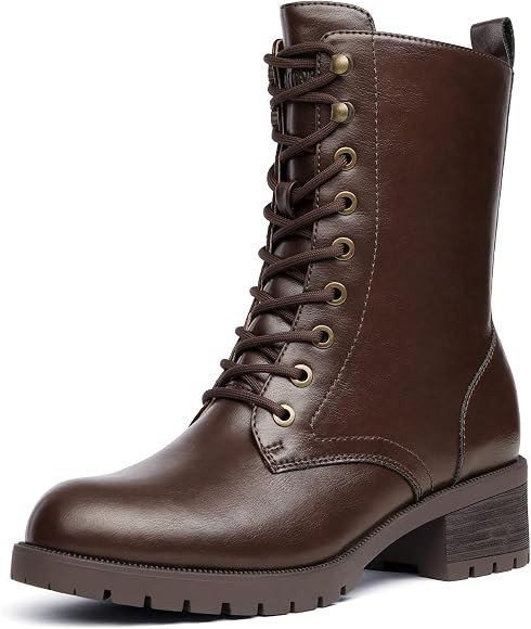 DREAM PAIRS Lace-up Combat Boots Mid-calf Military Winter Boot for Women | Amazon (US)