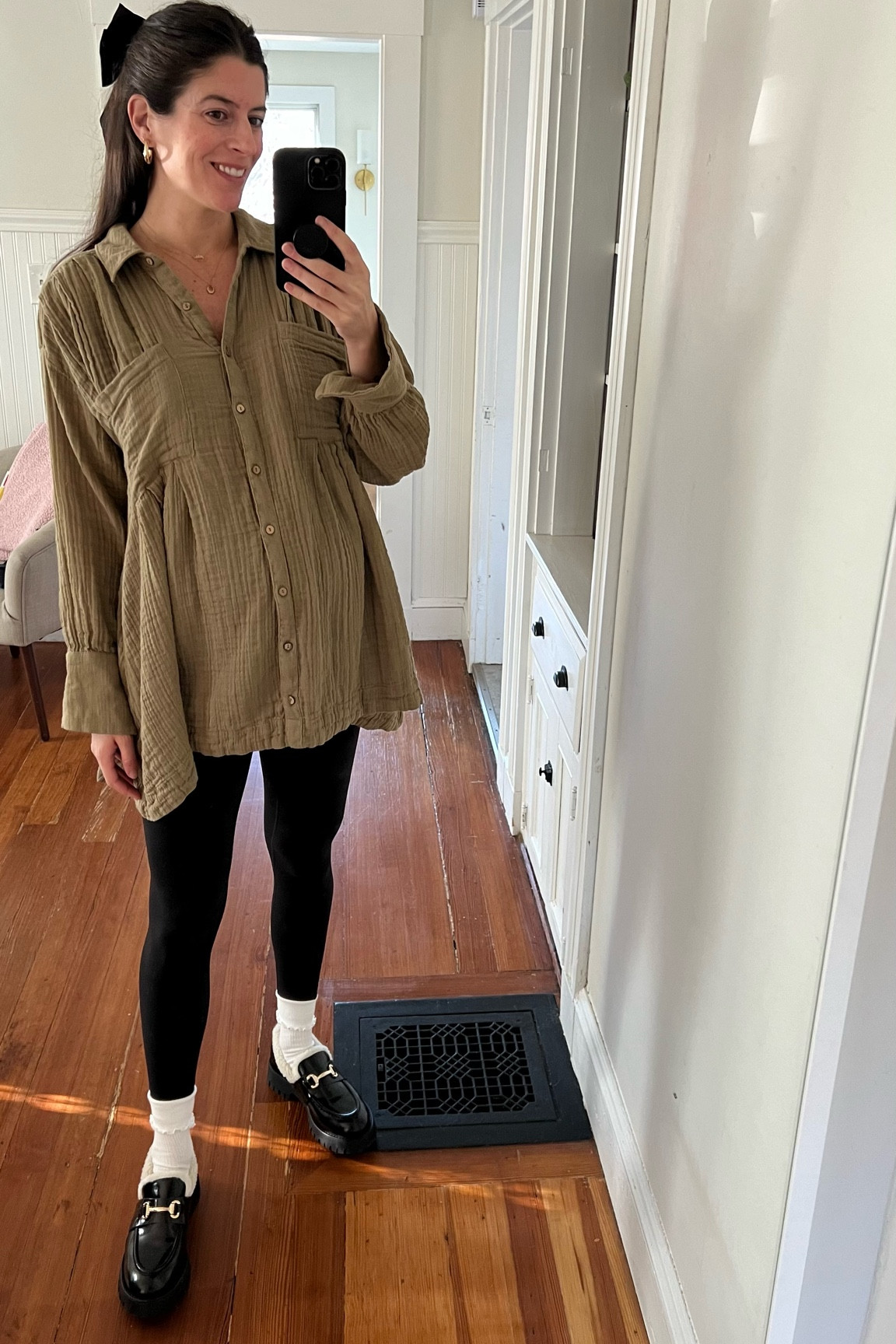 Bump-friendly shirtdress! Small shirtdress and leggings. Shoes fit tts.

#LTKHoliday #LTKbump